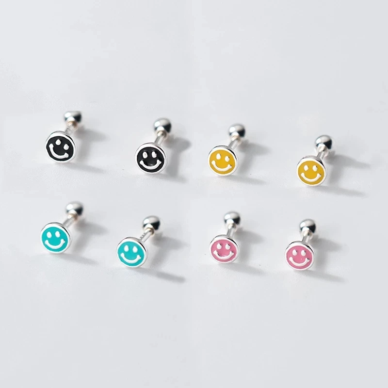 

Fashion Simple Jewelry Enamel Round Lucky Smile Stud Earrings 925 Sterling Silver Earrings for Women, Picture shows