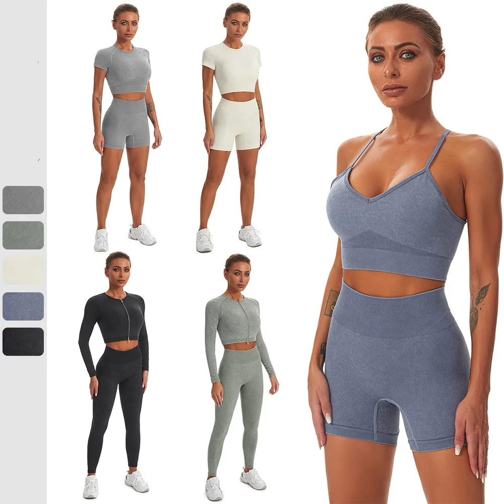 

Women Workout 5 Piece Seamless Gym Modest Activewear Outfits Zipper Bra Yoga High Waist Leggings Sets, Customized colors