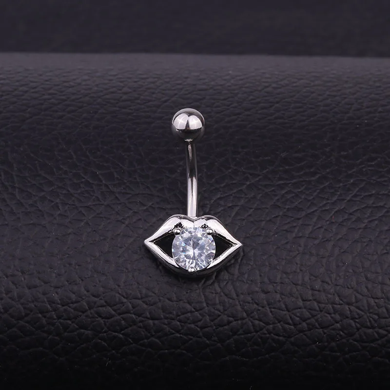 

2021 Sailing Piercing Jewelry 316L Stainless Steel Lips Belly Rings Lips Shaped CZ Belly Button Rings