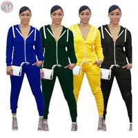 

9110535 hot solid color leisure sports hooded hoodie Pant Women Clothing Two Piece Sets