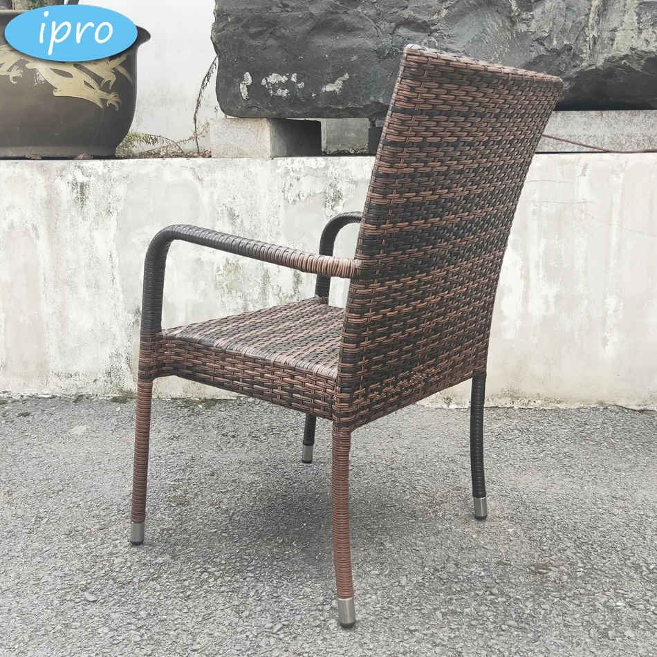 Classic Deck Patio Outdoor Restaurant Leisure Dining Table Arms Chair Armrest Garden Home Cheap Wicker Rattan Chairs