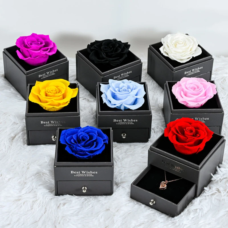 

Everlasting Immortal Rose Flowers Preserved Rose Acrylic Jewelry Box Valentine's Day Wedding Lover's Gift Rose Flower Gift Box