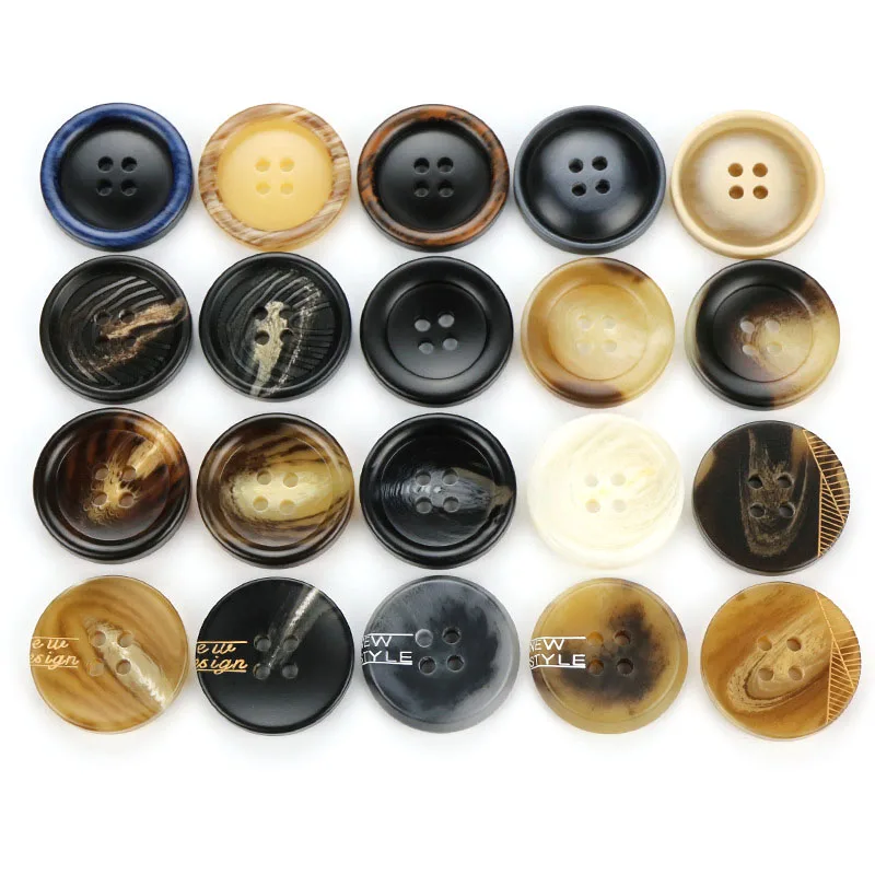 

Wholesale high quality customized 4 holes natural horn buttons for shirt men suit coat overcoat resin button, Multicolor