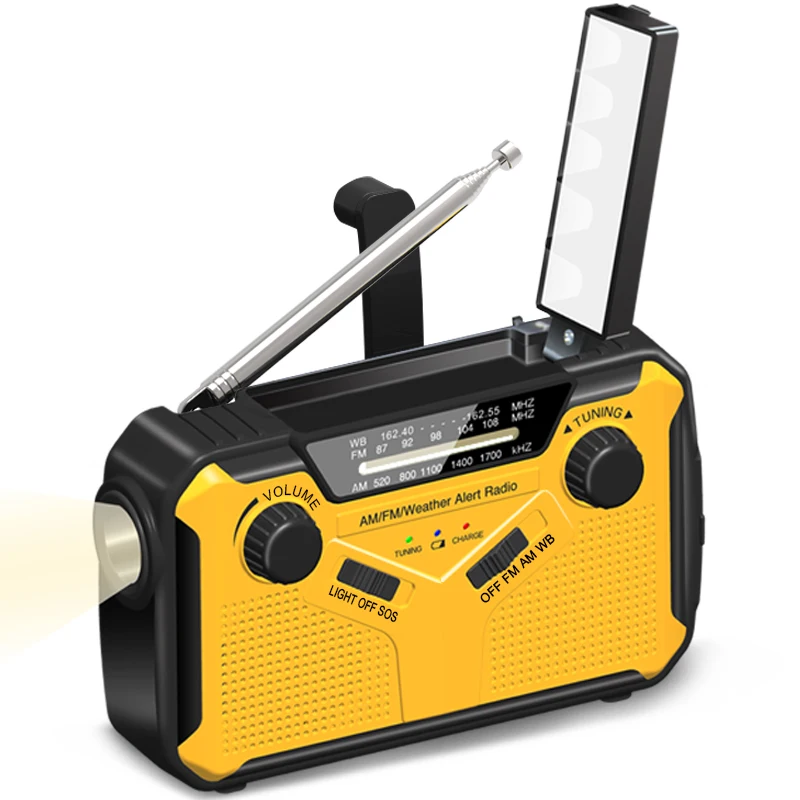 

Weather Radio with AM.FM SOS flash torch 3000mAh power bank Emergency Solar Hand Crank radio, Black blue red yellow