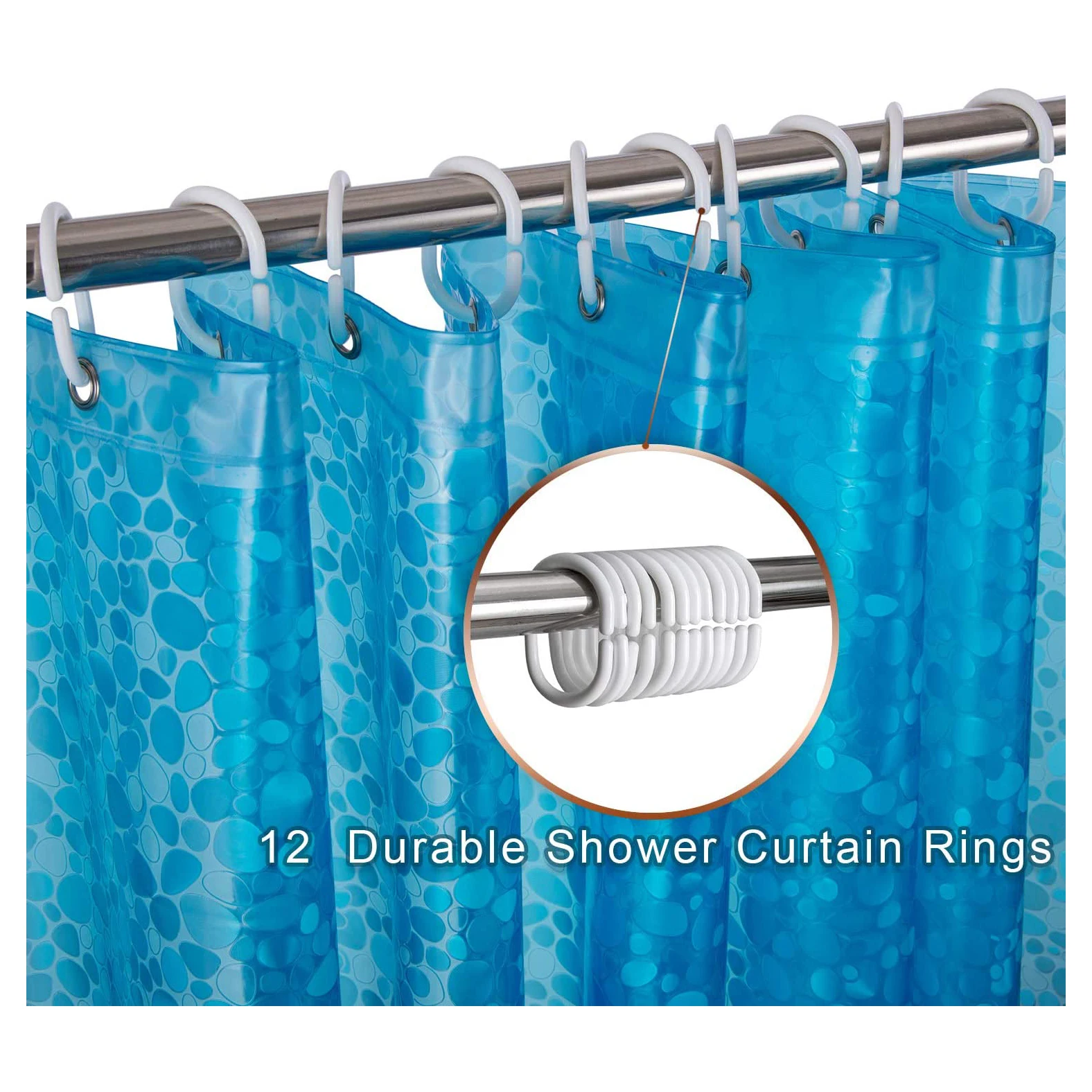 

72x72 Inch EVA Shower Curtain Liner with Magnets Waterproof 10 Guage Cobblestone Blue Bathroom Shower Curtains No Chemical Smell, Clear vinyl