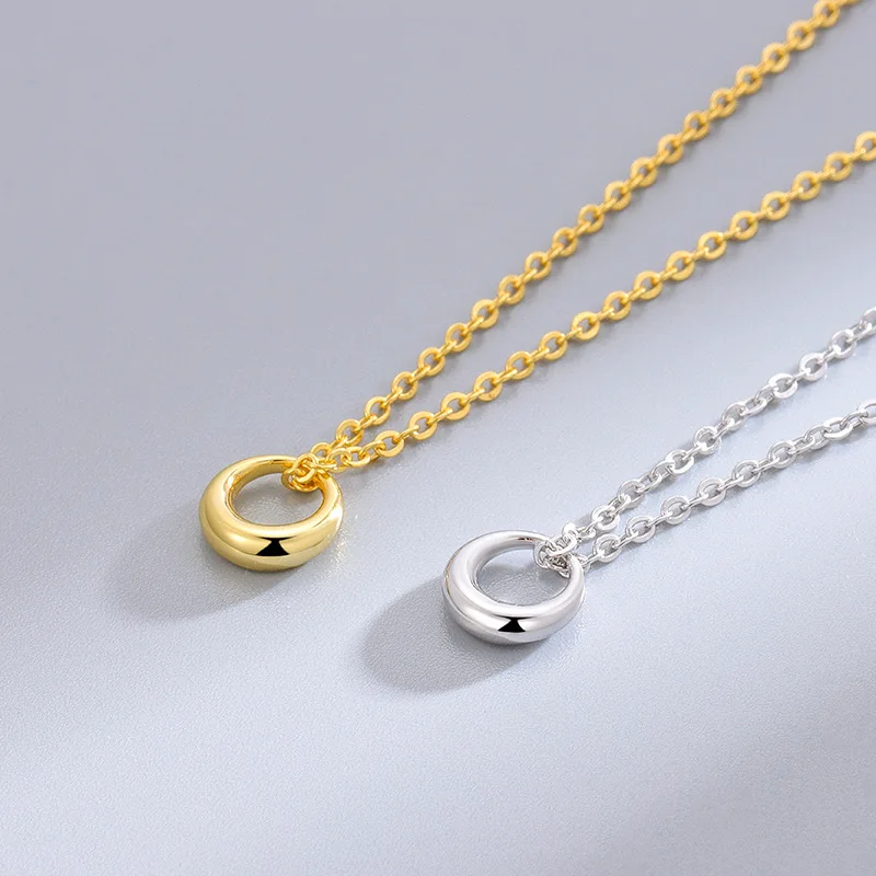 

Hot 925 Sterling Silver Round Circle Pendant Necklace Fashion Minimalist Jewelry 18k Gold Plated Custom Necklace