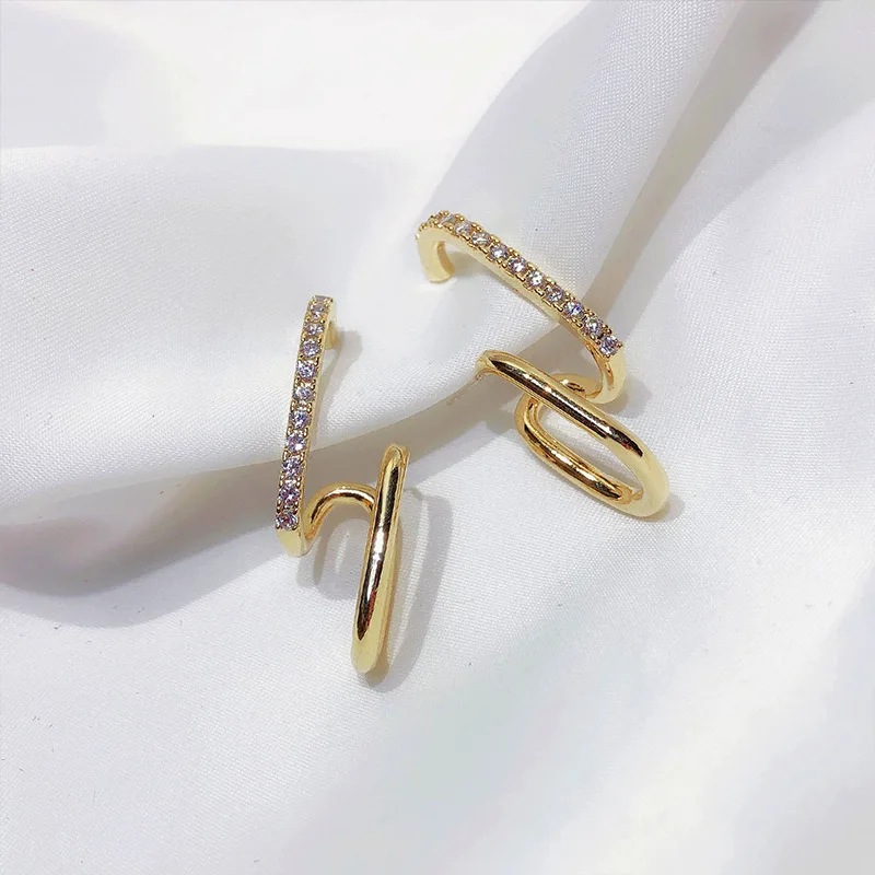 

2021 Trendy CZ Stone Double Circle Gold Thin Line Irregular Geometric For Women Minimalist Earrings Studs