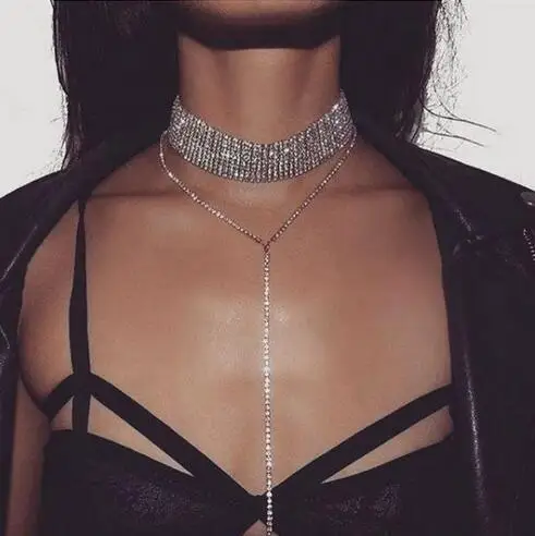 

Exaggerated retro brand multi-layer choker long chain necklace for women