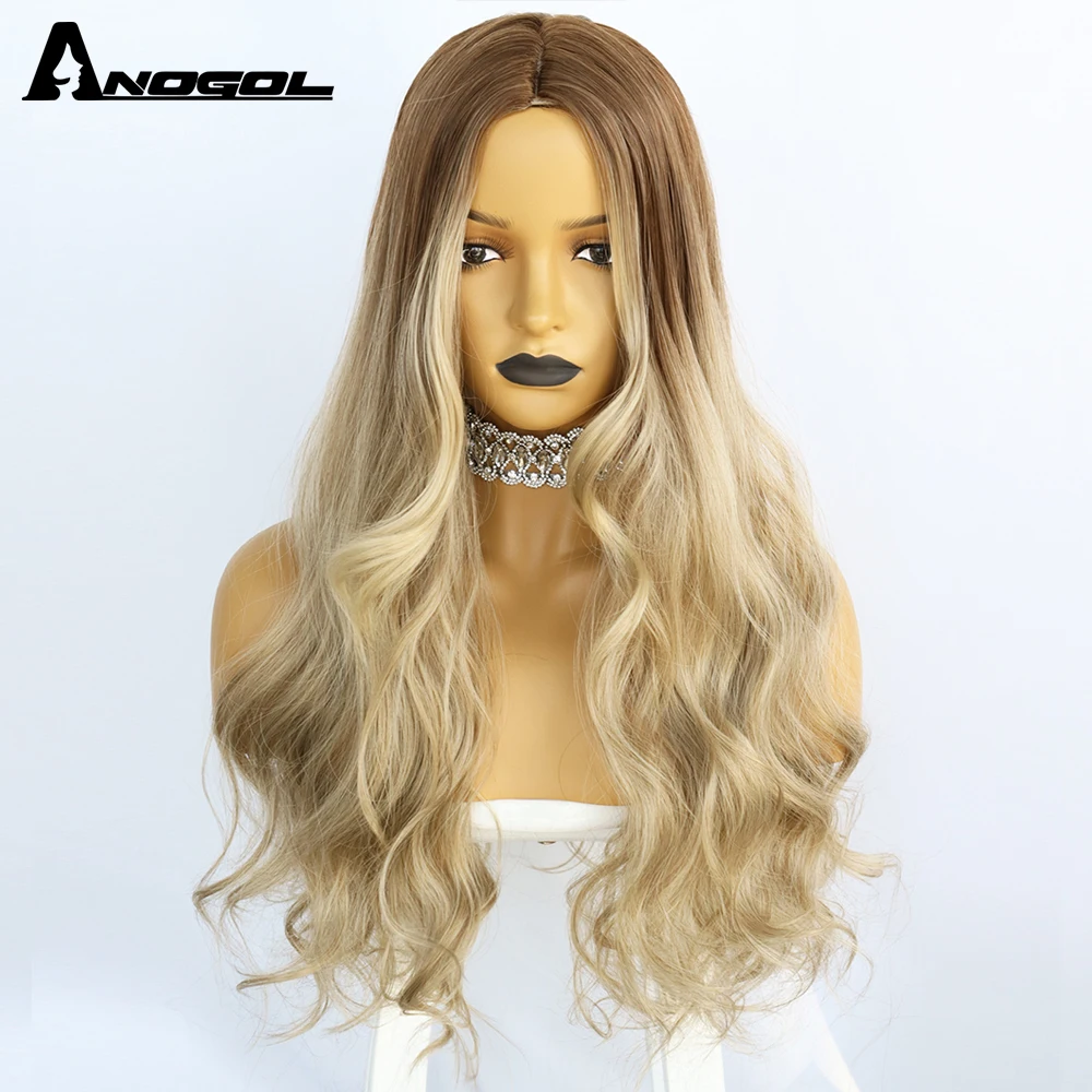 

Anogol New Heat Resistant Synthetic Ombre Brown Hair Wigs Machine Made Wigs for Women