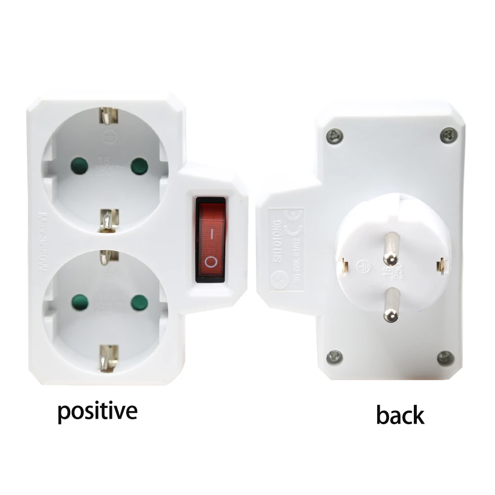 

16A European Type Conversion Plug 1 TO 2 Way EU Standard Power Adapter Socket with Switch