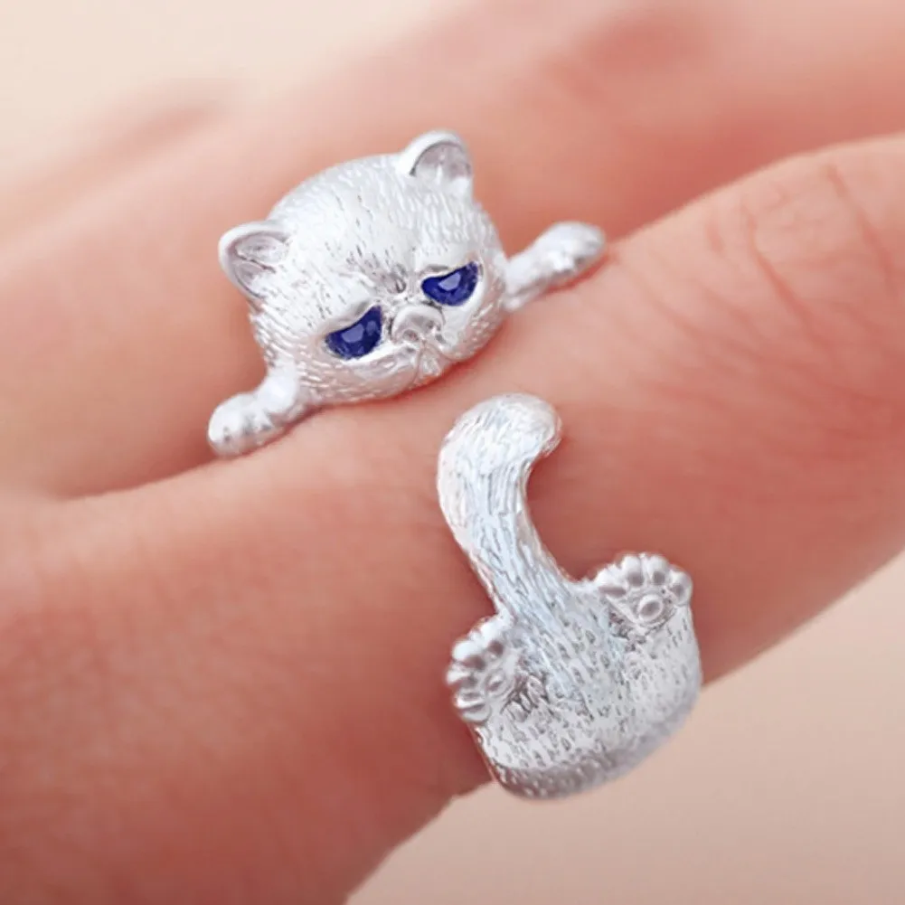 

New Fashion Ladies Cute Adjustable Silver Color Plated Animal Cat Ring Women Jewellery Free Shipping, Picture shows