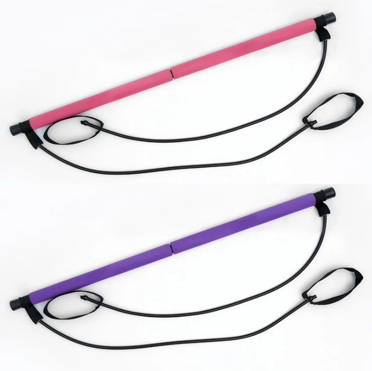 

NATUDON Hot Sale 2 Section Fitness Yoga Stick Pilates Bar With Adjustable Resistance Band, Pink,purple,blue