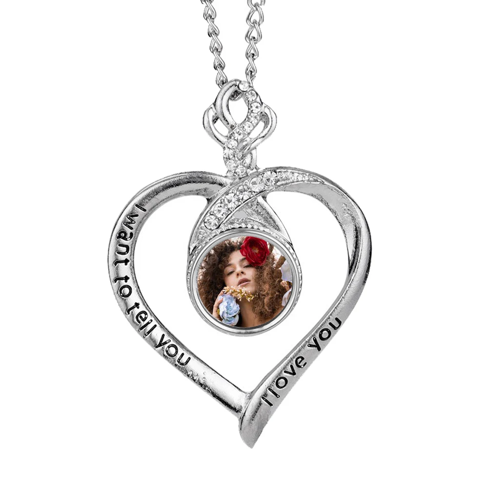 

Custom Memory Locket Picture Pendant Big Heart Necklace with round snap Sublimation Blanks Necklace, Silver
