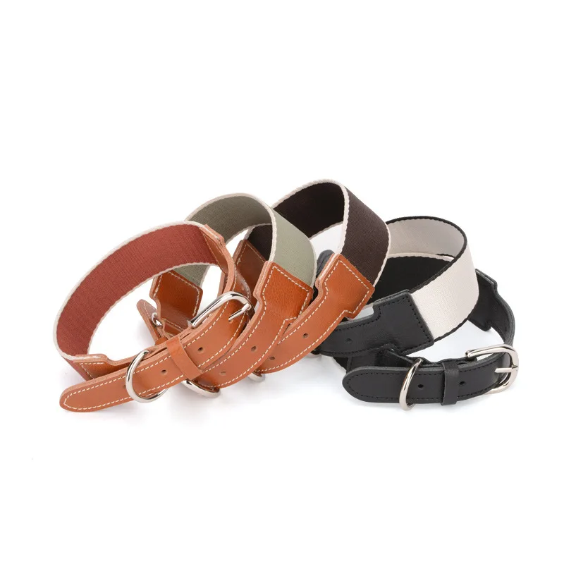 

Custom Adjustable Cowhide Leash Woven Dog Collar PU Leather with Buckle, Black, black and white, red bean paste, light bean green, dark brown