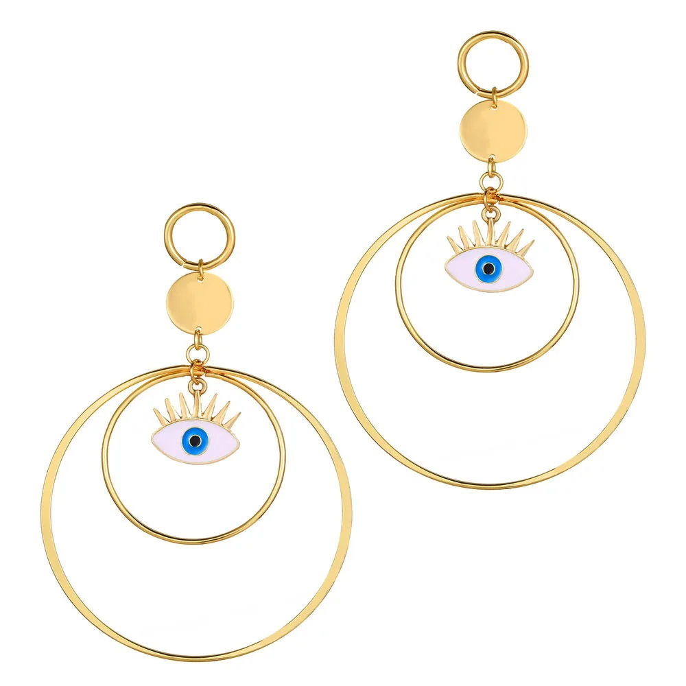 

New Collection Handmade Love Women Fashion Jewelry Personalized Cubic Zircon Big Hoops Rhinestone Evil Eye Earrings