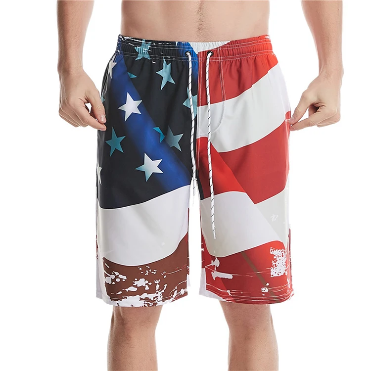

Europe and the United States swimwear beachwear custom american flag printed mens athletic shorts