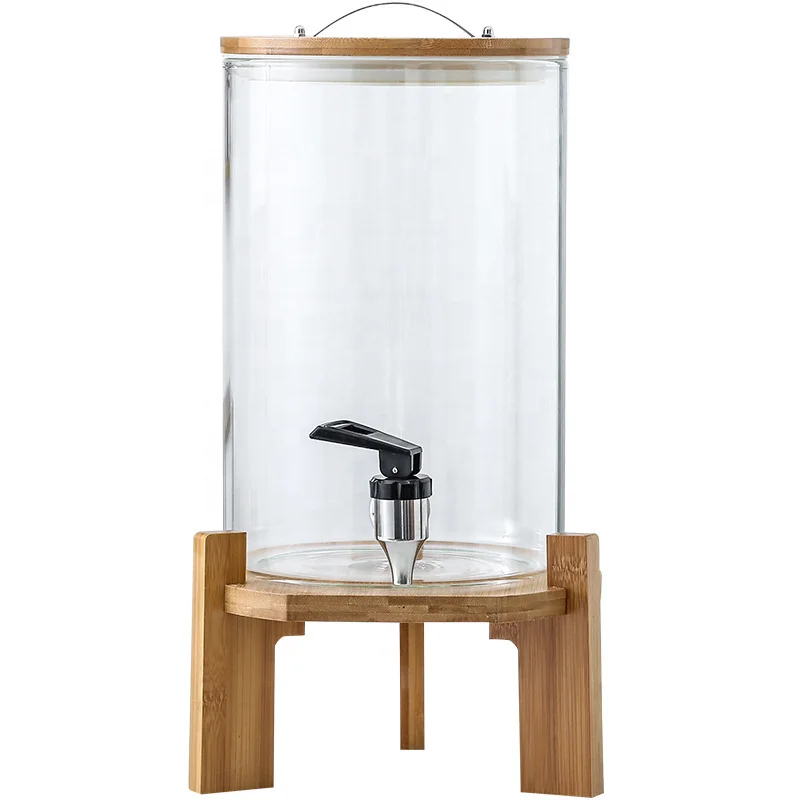 

JH Wholesale Large Glass Wine barrel 5L 7.5L 10L Glass Water Beverage Dispenser with Tap, Clear and transparent