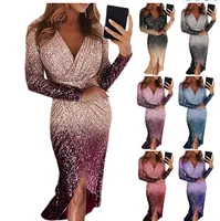 

women's cross border long dress evening dress long sleeve gradient sequin evening dress