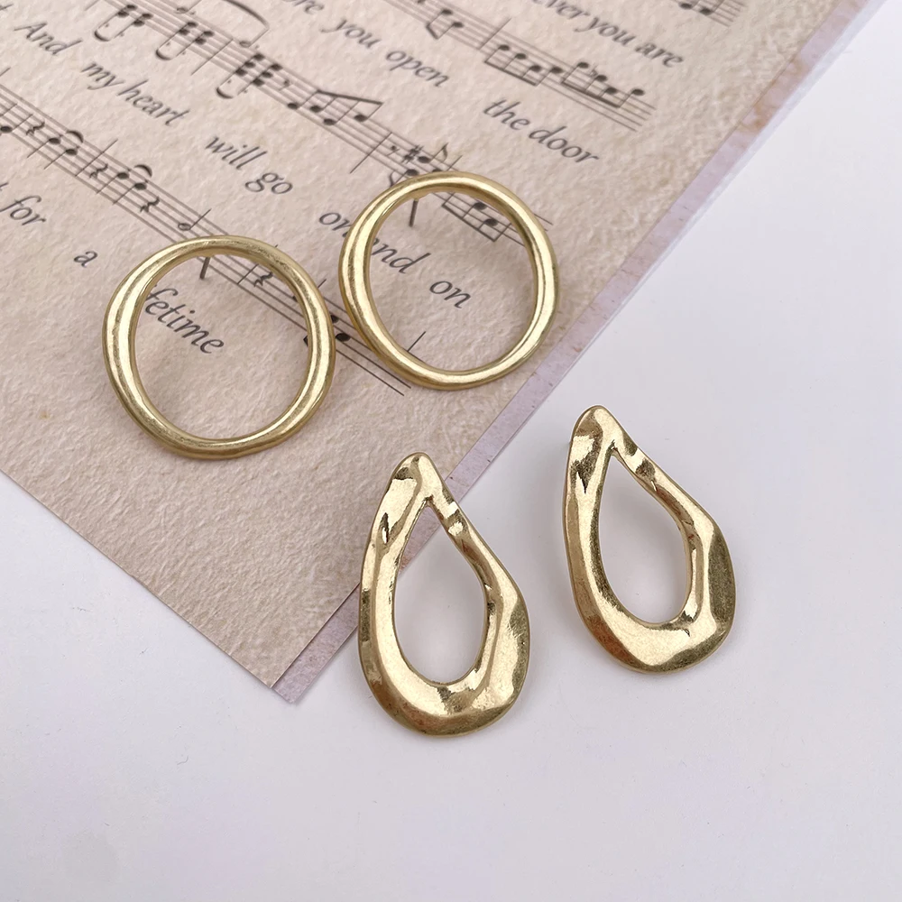 

KITI Reduction Sale Trendy Minimalist Metal Gold Plated Circles Water Drop Stud Earring