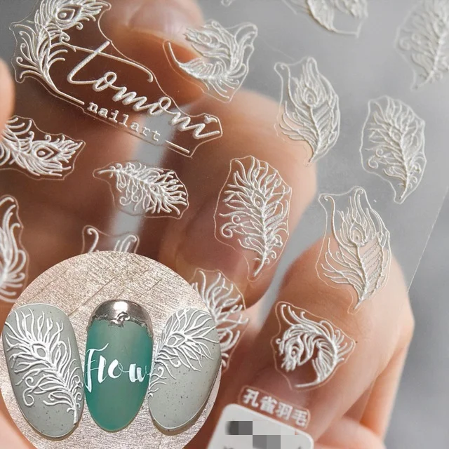 

Lovely Nail Art Stickers Snowflake Feathers Continuous Pattern Nail Seal Decals