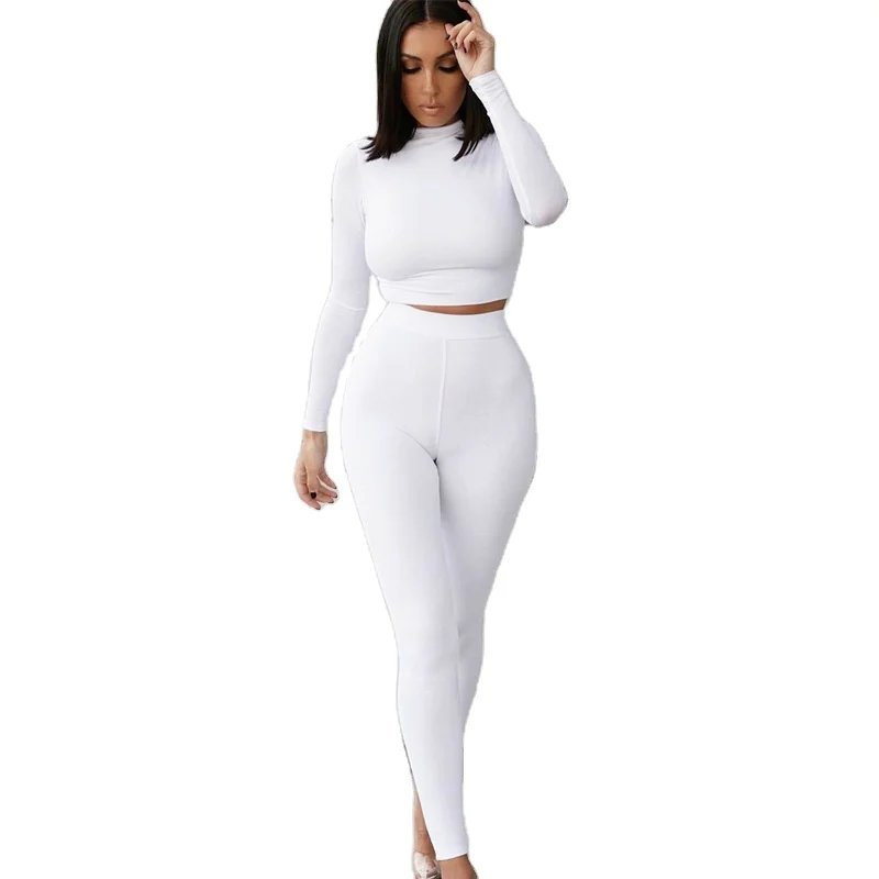 

2021 Tracksuit women turtleneck full crop top leggings two piece set sporty fitness casual outfits, Picture shows