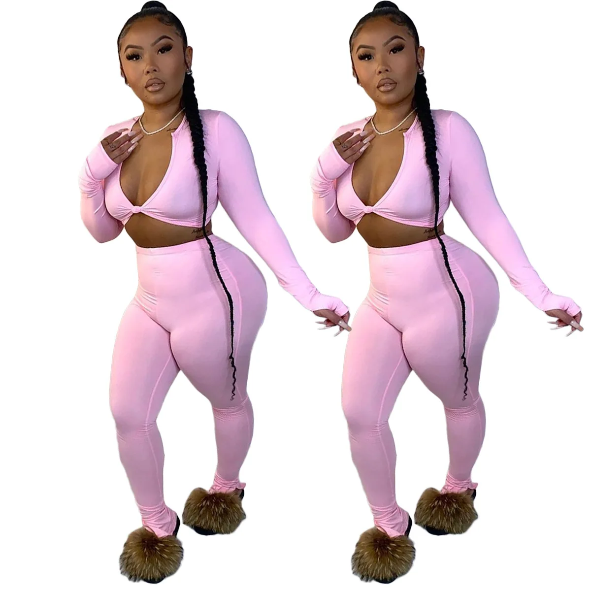 

SH ALS208 New design summer solid sexy two piece crop top set women clothing 2020