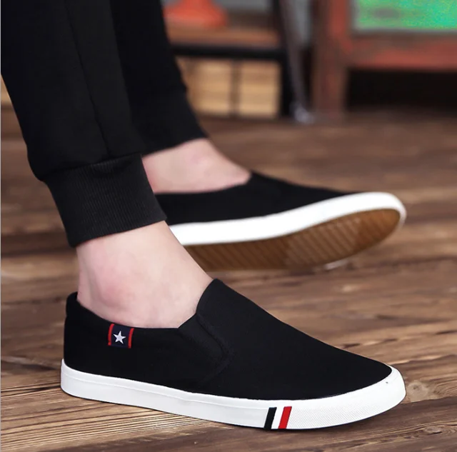 

Latest design wholesale classic lazy slip on flats zapatos hombre ,white custom cheap unisex canvas casual shoes men loafers, White black blue