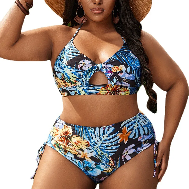 

one-stop swimwear supply 2022 High waist two piece sexy african floral print design woman plus size bikini set bale