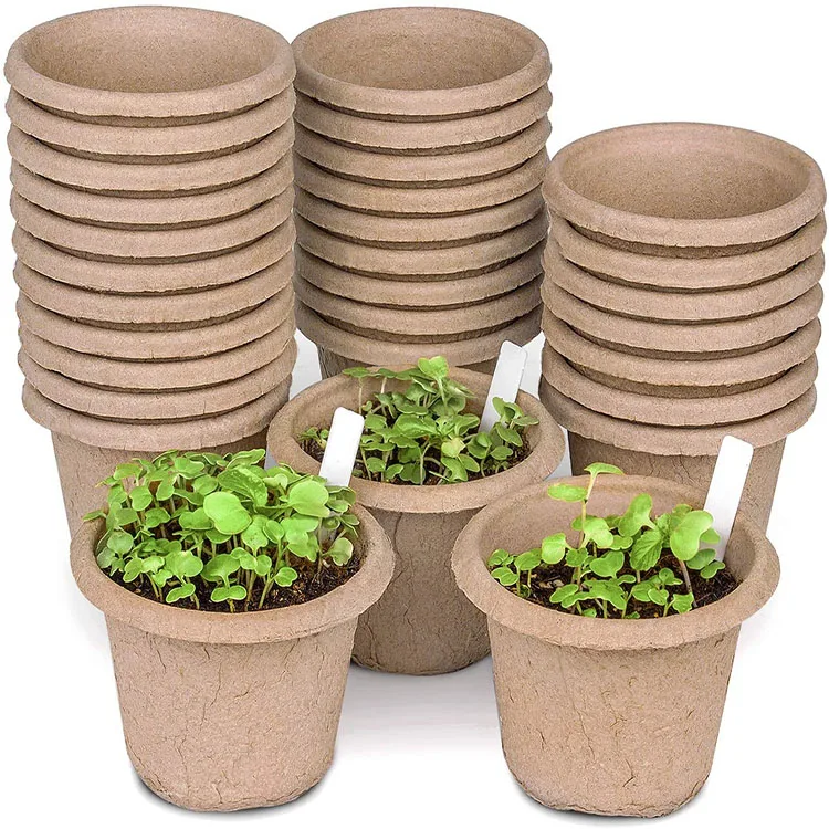 

4 inch round ecological degradable paper cell seeds pot compost planting pots fiber garden germination nursery seedling cups, Dark khaki