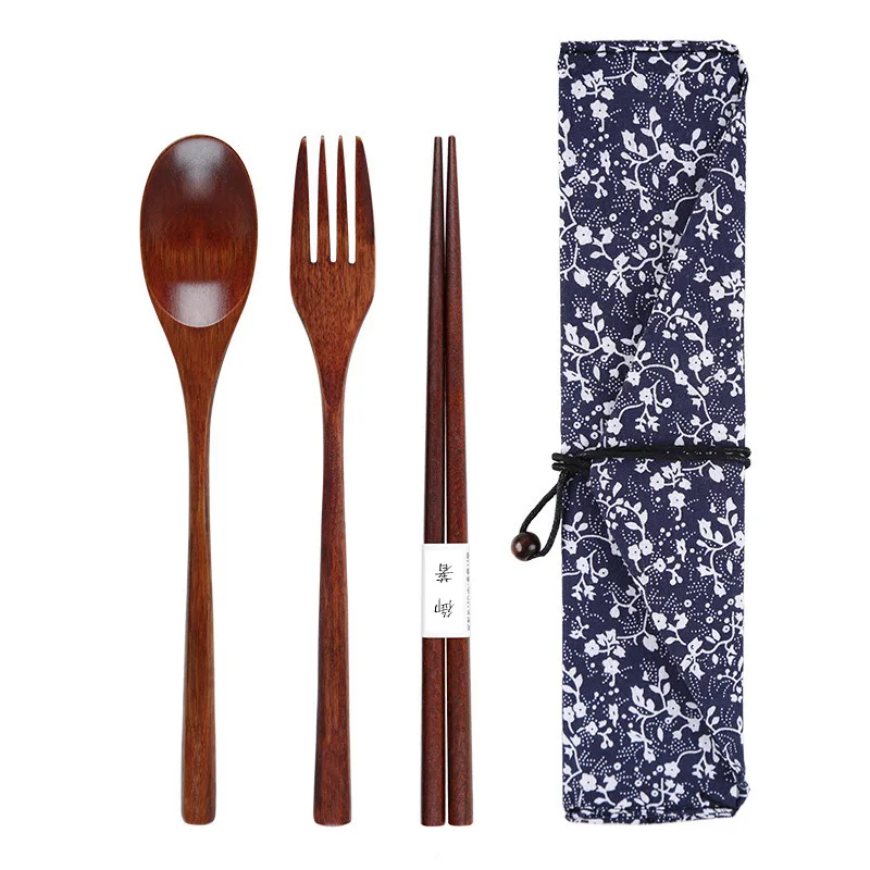 

High Quality Wooden Flatware Tableware Cutlery Set Travel Utensils Tied Line Reusable Flatware, Wooden Fork Spoon Chopsticks