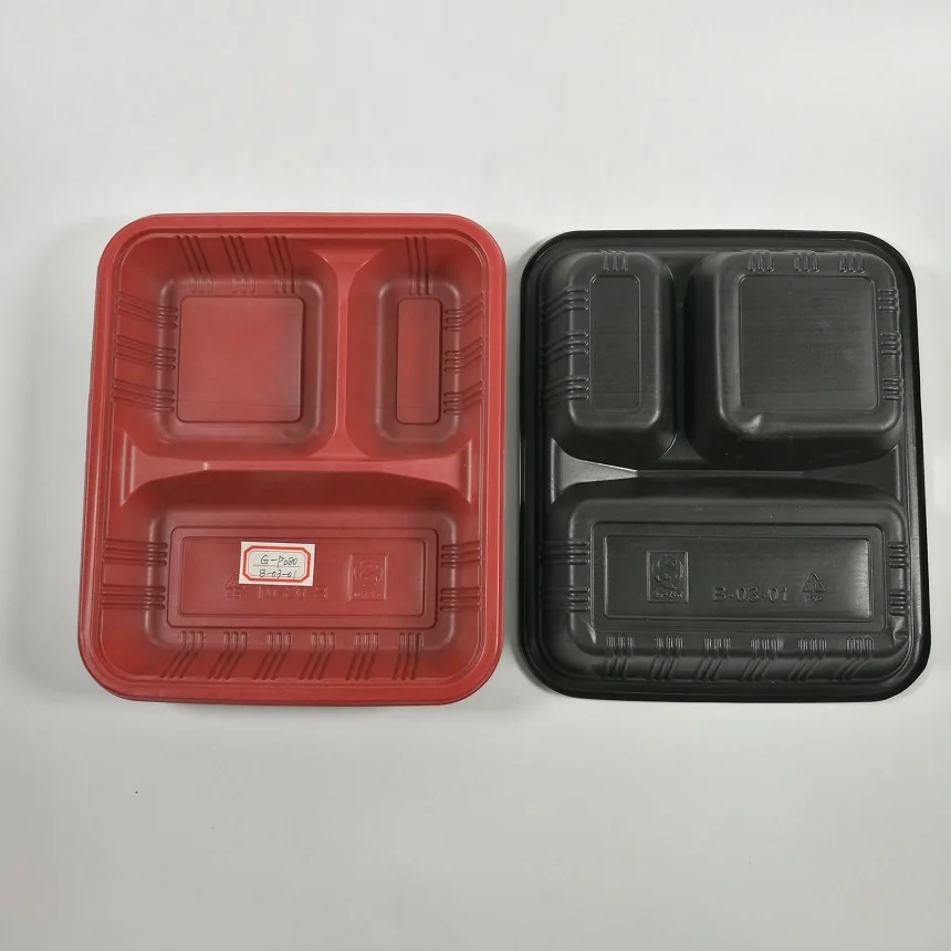 

Degradable Packaging Takeaway Food Bento Storage Container Disposable 3 Compartments Plastic Lunch Box With Lid