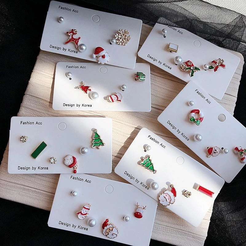 

ROXI 3 pairs Christmas Creative Fun Cartoon Snowflake Santa Claus Elk Earrings Earrings Set