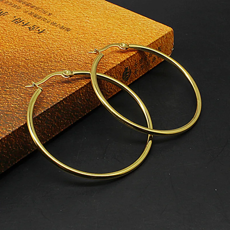 

100% tarnish free stainless steel gold plated different sizes hoop earrings for women