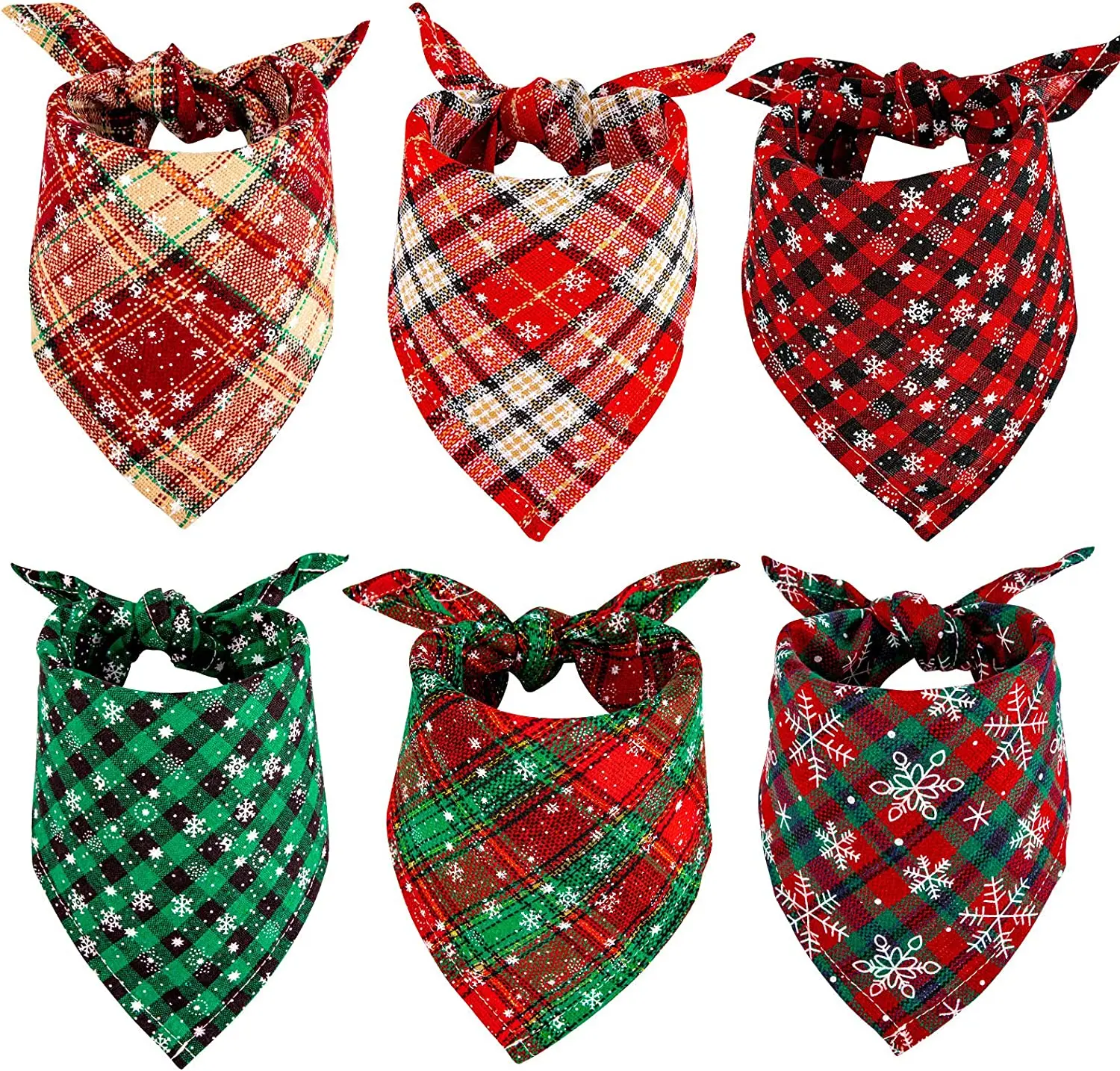 

Wholesale Customize Plaid Triangle Snowflakes Pet Scarf Cotton Pet Neckerchief for Cats Dogs Christmas Dog Bandanas