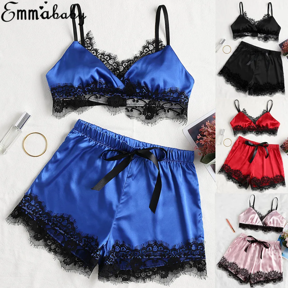 

NY-0664 New Amazon Hot Sales Lace Silk Lingerie Women Two Piece Sets