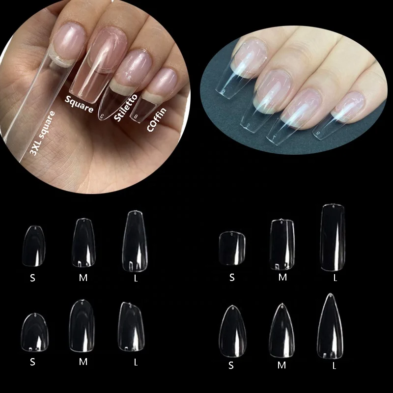 

Nail Supplies Long XXXL Coffin Tapered Full Coverage Soft Gel Tips Fingernail 3XL full Cover Clear Coffin Nail Tips, Clear and natural