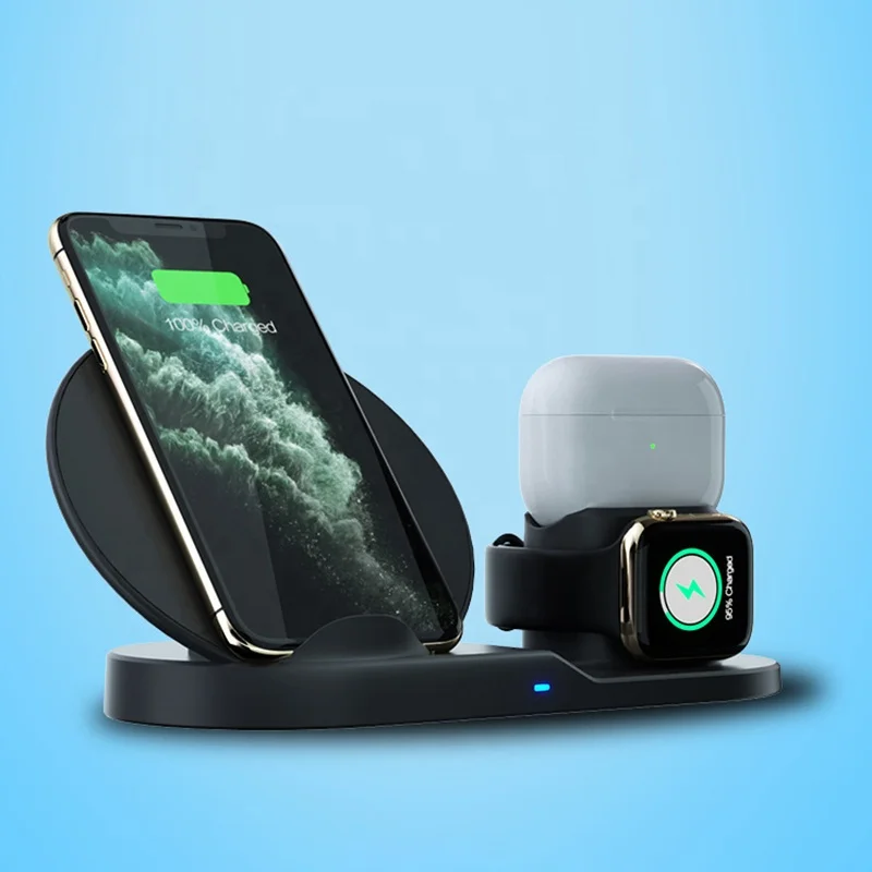 

High Quality 3-in-1 Black / White Charging Dock Station with Qi Wireless Charge Pad from Shenzhen Manufacturer