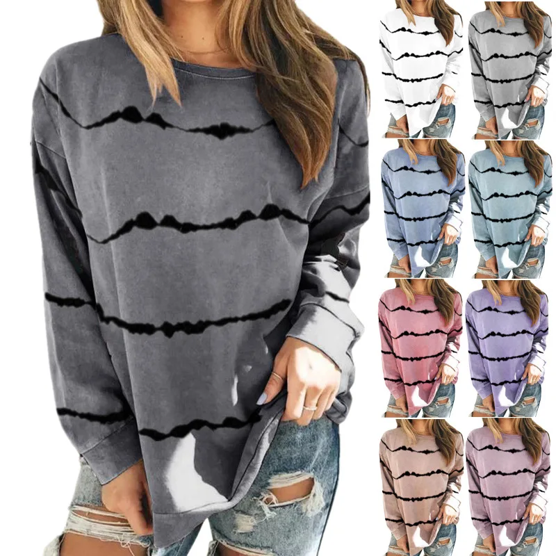 

Tie-dye stripe printed long-sleeved T-shirt sweatshirt women clothing tops blouses Clothing Woman