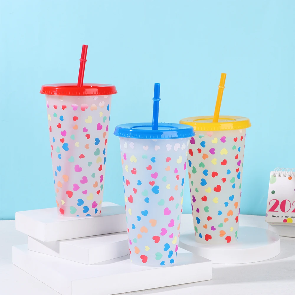 

Drinking 24OZ Water Color Tumblers Cold Plastic Colour Changing Cups With Lids And Straws