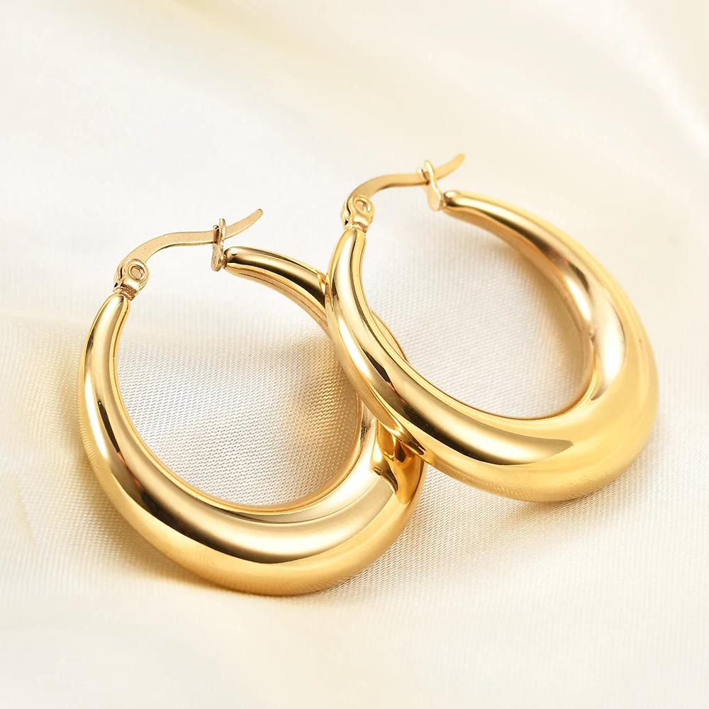 

Fashion Simple INS Style Stainless Steel 18K Gold Earrings for Women C-shaped Hoop Earrings Jewelry Wholesale