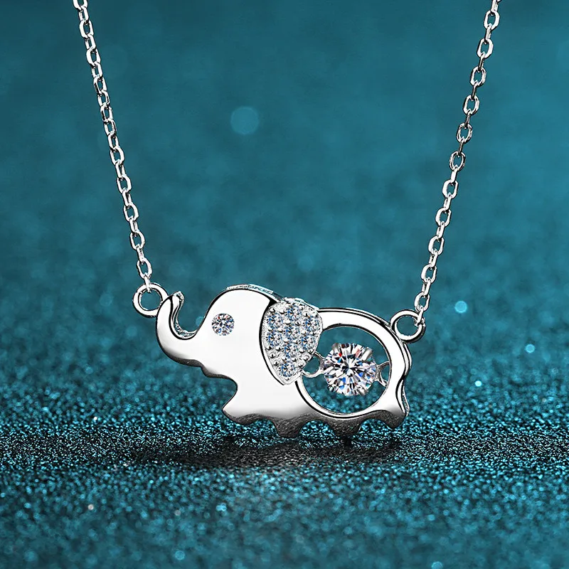 

Silver 925 Cute Elephant Pendant Necklace Excellent Cut 0.5 Carat Diamond Test Passed VVS Moissanite Animal Shaped Necklace Gift