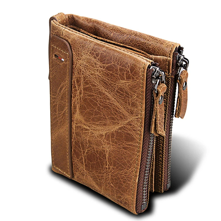 

LMW012 2022 New short fold crazy horse leather bag money rfid blocking man wallet