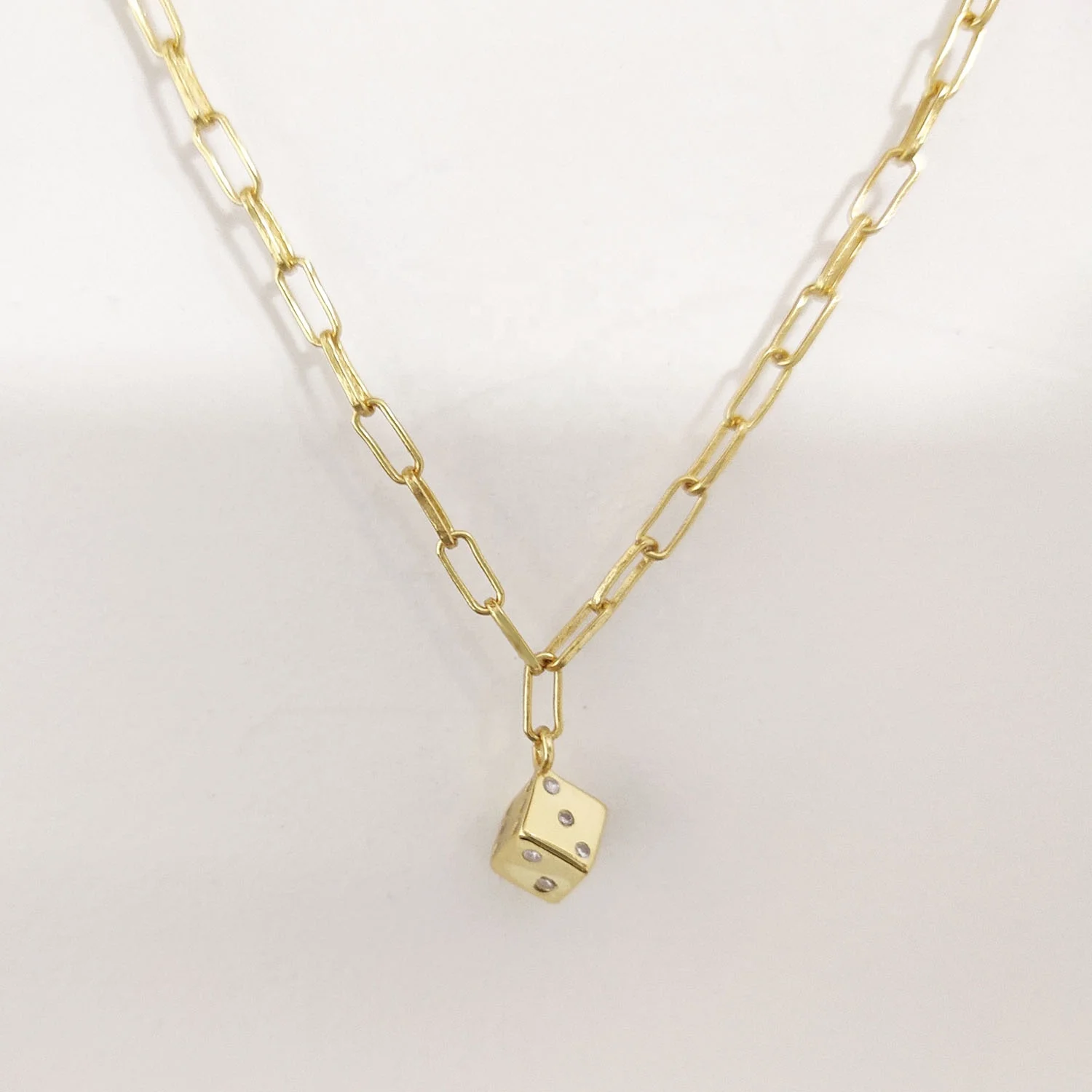 

925 Sterling Silver Paperclip Chain Small Cube Dice Pendant Necklace