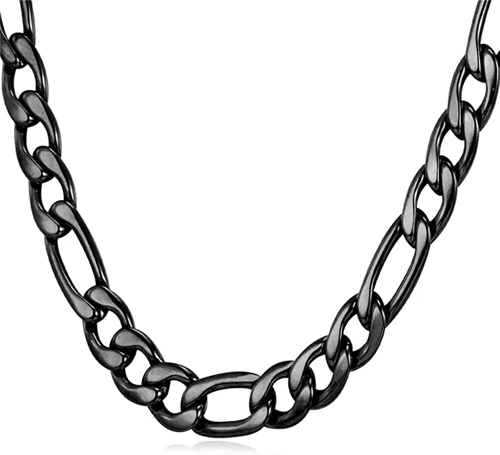 

Stainless Steel Jewelry Figaro Chain Necklace Black Color for Mens Womens Cuban Link Men Necklace