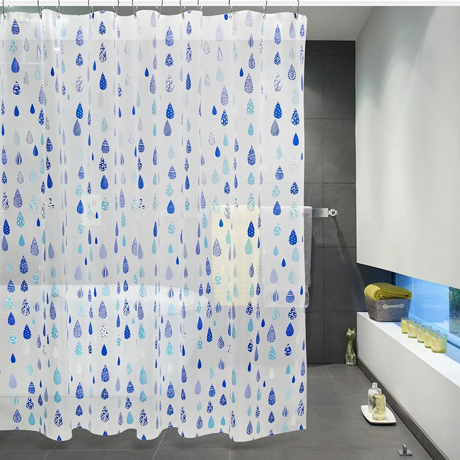 

i@home colorful water drop pattern mildew resistant eco friendly translucent shower curtain, Picture