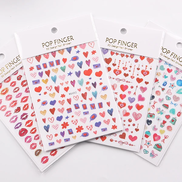 

TSZS 3D Nail Stickers valentine nails Heart kiss Decoration Decal 3D Transfer Adhesive love Colorful Nail Art Tips Manicure