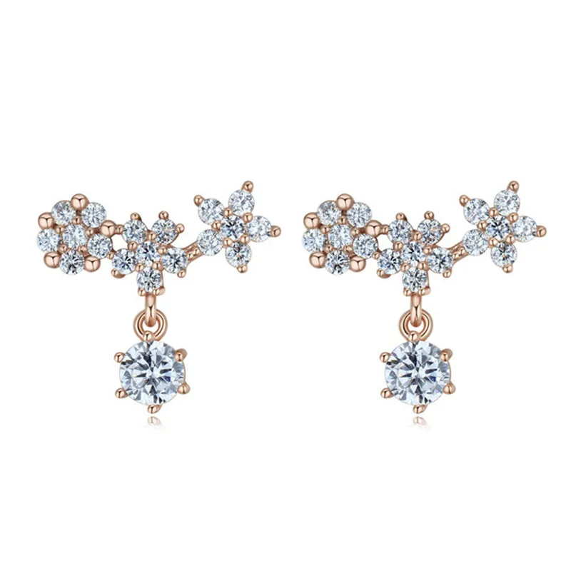 Korean Version 925 Sterling Silver Fashion Earrings Zircon Personality flower Stud Earring 2021 Trend Jewelry