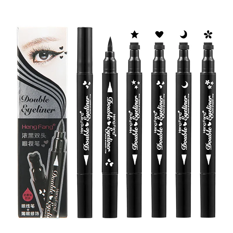 

double head makeup liquid eyeliner with fashion stamps waterproof lasting eye liner pencil eyeliner stencil eyeliner liquid, Single-color