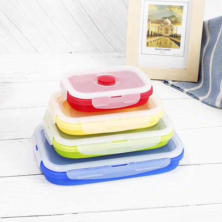 

500ML Colors Silicone Folding Bento Lunch Box Collapsible Meal Prep Lunch Containers Microwave Freezer and Dishwasher Safe 2021