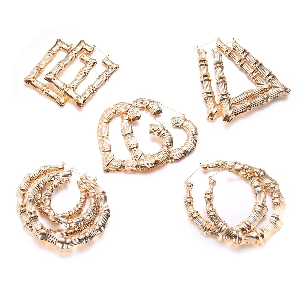 

Exaggerated golden big circle hiphop hiphop earrings earrings oversized bamboo earrings, Picture